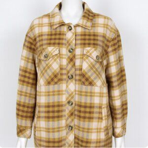 Aerie Plaid Shacket Womens Small Brown Tan White Flannel Oversized Fall Layering